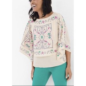Chicos Embroidered Dolman Sleeve Poncho Top Blouse Floral Geometric Layered 3 XL